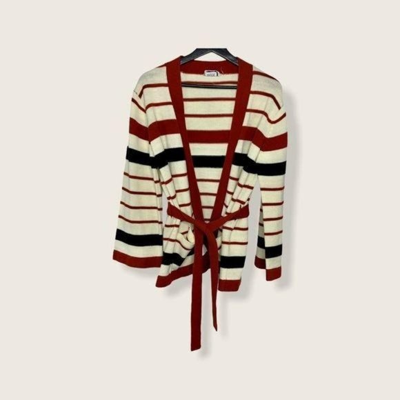 Vintage 70's Nan Dorsey Knit Stripe Tie Cardigan Large